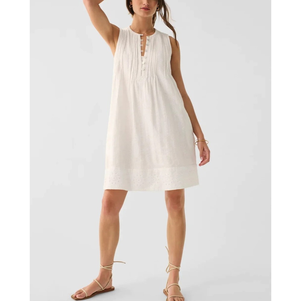 Faherty Isha Pintuck Organic Cotton Shift Dress Sleeveless White Women's Small - Picture 15 of 15